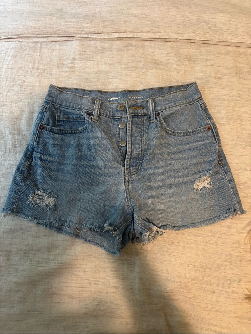 Old Navy Light Blue Distressed Button-Front Denim Shorts